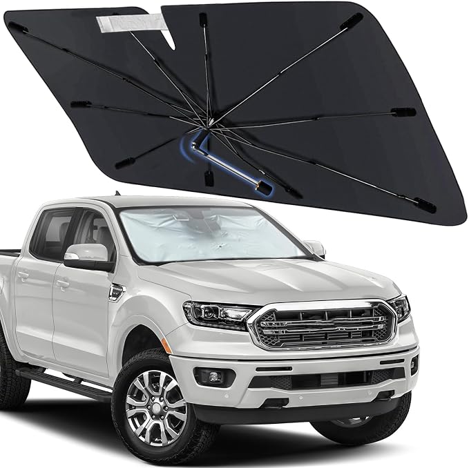Windshield Sun Shade Fit for Ford Ranger (4Door) 2019-2026, Umbrella Shades | Custom Foldable Front Window Sunshade with 360° Rotating Shaft, Car Shades with UV & Heat Protection by Visufy