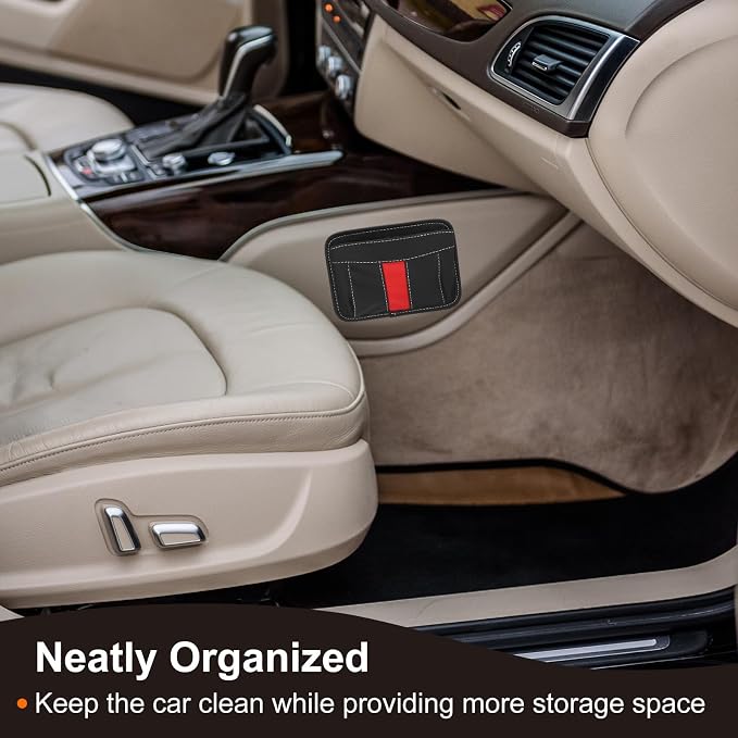 HARFINGTON 2pcs Car Seat Side Pocket Organizer PU Leather Auto Door Console Storage Bag Car Seat Gap Filler Multifunctional Car Pocket Pouch for Keys Coins Phone Sunglasses, Brown - Image 5