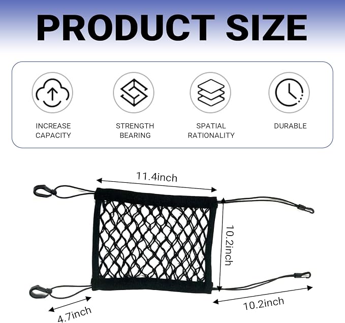 Car Pet Barrier Net, Double-layer Coarse Mesh Partition Between Front Seats, 11.4" x 10.2" Rear Seat Mesh Barrier with Storage, Universal for Most Cars, Trucks, SUVs (Black) - Image 2