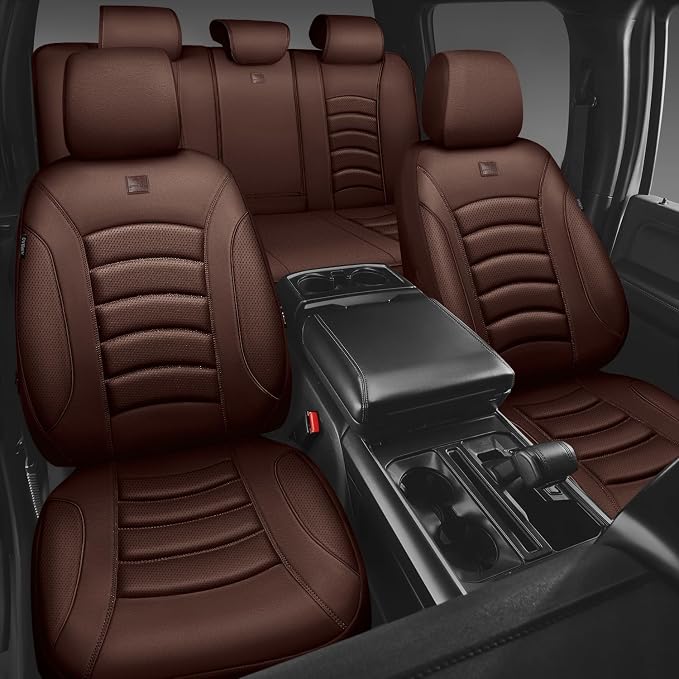 CAR PASS 3D Foam PU Leather Car Seat Covers, Universal Seat Covers Full Sets for Trucks SUV Sedan Automotive Seat Covers Armrest Airbag Compatible Waterproof Comfortable Faux Nappa Leather All Brown - Image 7