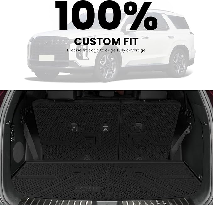LASFIT Cargo Mats for Hyundai Palisade 2025 2024 2023 2022 2021 2020 | All Weather TPE Custom Fit Cargo Trunk Mat & Backrest Mats Accessories, Black - Image 3