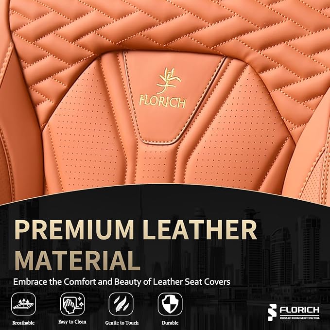 Car Seat Covers Full Set Orange Seat Cover Front Seats and Back Leather Seat Covers for Cars Waterproof Car Seat Cushion Universal Car Seat Protector Fit for Most Cars Trucks SUVs - Image 7