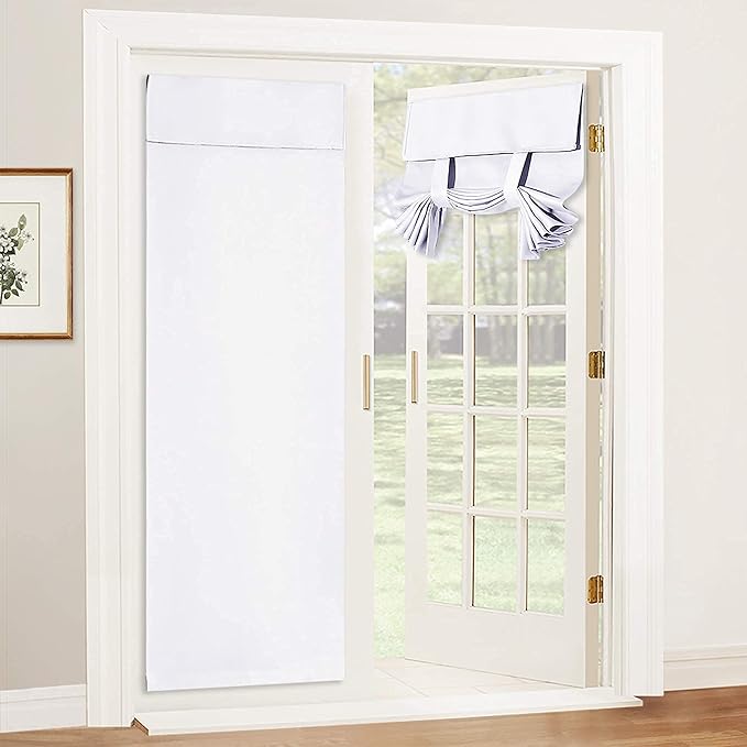 RYB HOME French Door Curtain, No Drill, W26 x L69, Pure White, 1 Panel | Self Adhesive, Privacy, Thermal Insulated, For Patio Kitchen Front Entry Front Back Door Glass Window, Renter Friendly by RYBHOME