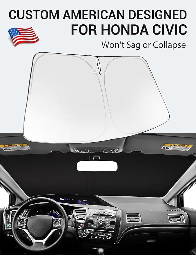 Proadsy Custom Fit 2012-2015 Honda Civic Windshield Sun Shade, Blocks Heat | 240T Heat Shield, Drops Temp 54°F, Blocks 99% UV, Prevents Dashboard Cracking, Summer Parking & Beach Trips, Easy Twist-Fold - Image 2