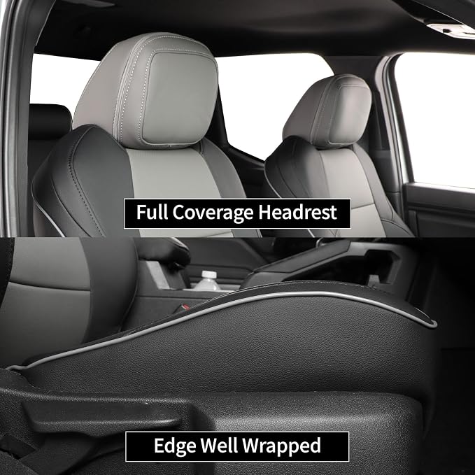 EKR Tacoma Car Seat Covers Custom Fit for Toyota Tacoma (Petrol) 2024 2025 2026 DoubleCab/CrewCab SR/SR5/TRD Sport/TRD Off-Road/Limited -Truck Seat Covers Full Set,Faux Leather(Black/Gray) - Image 3