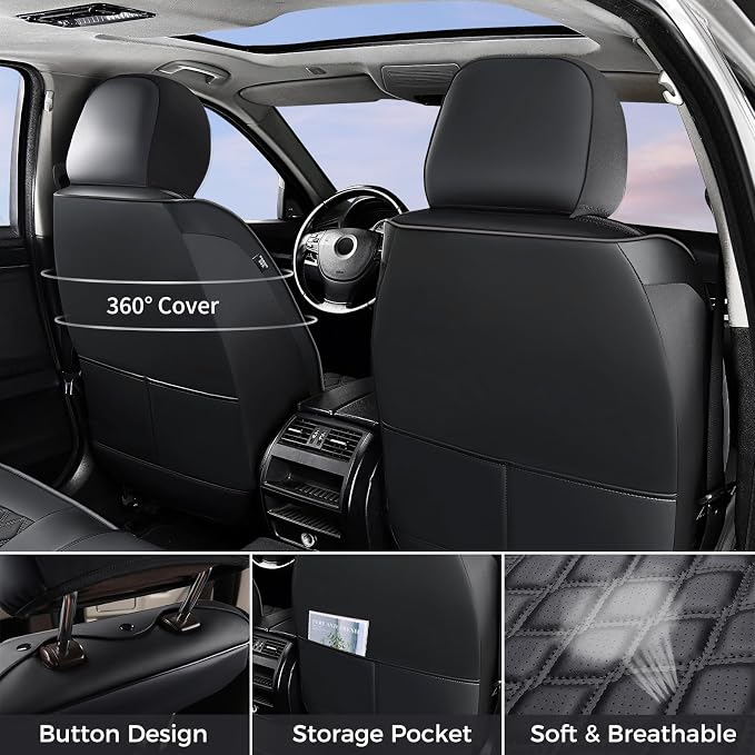Huidasource 2007-2017 Wrangler JK Seat Covers 4 Door (Full Set/Black) | Waterproof Leather Custom Seat Cover, Front&Rear Seat Cushion Protector Fit for Jeep Wrangler JK 4-Door Sahara Sport Rubicon - Image 2