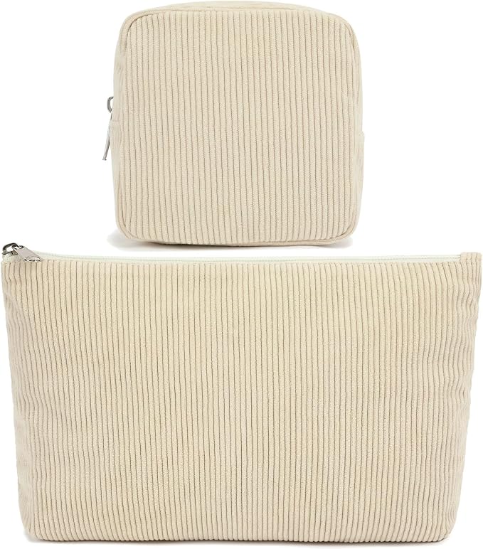 Fammart Corduroy Makeup Bag, Travel Cosmetic Bag Organizer Toiletry Bag Make Up Bags with Zipper & Compartments for Women Girls, 2PCS by Fammart
