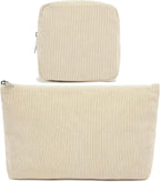 Fammart Corduroy Makeup Bag, Travel Cosmetic Bag Organizer Toiletry Bag Make Up Bags with Zipper & Compartments for Women Girls, 2PCS by Fammart