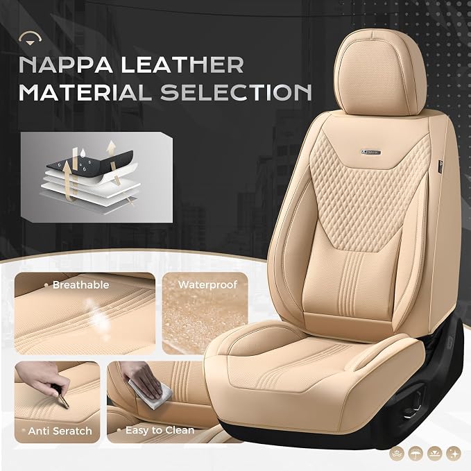 Coverado Car Seat Covers Full Set, Front Seat Covers with Lumbar Support and Back Seat Cover Waterproof Leather Automotive Seat Cover, Universal Car Interior Protectors Cushion for Most Cars - Image 2