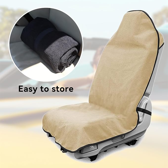 Waterproof Towel Car Seat Cover, Sweatproof Non Slip Towel Carseat Cover, Machine Washable Vehicle Bucket Frontseat Protector Accessories, Universal for SUV, Sedan, Truck (Beige) - Image 5