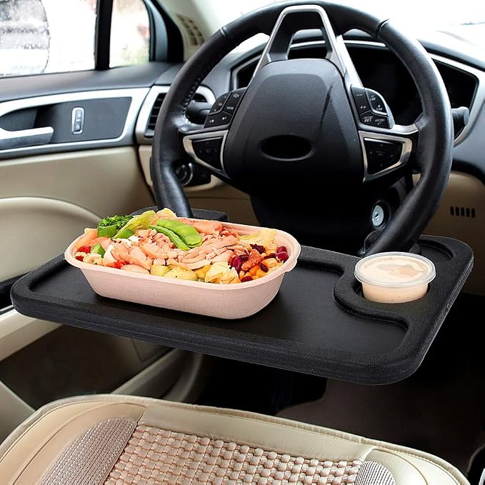 XINDELL Steering Wheel Tray - Food Tray for Eating & Laptop Holder Vehicle Travel Accessories, Front Seat Desk Car Organizer, Compatible with Honda, Jeep, Nissan, Ford, Truck & Van Interiors - Image 2