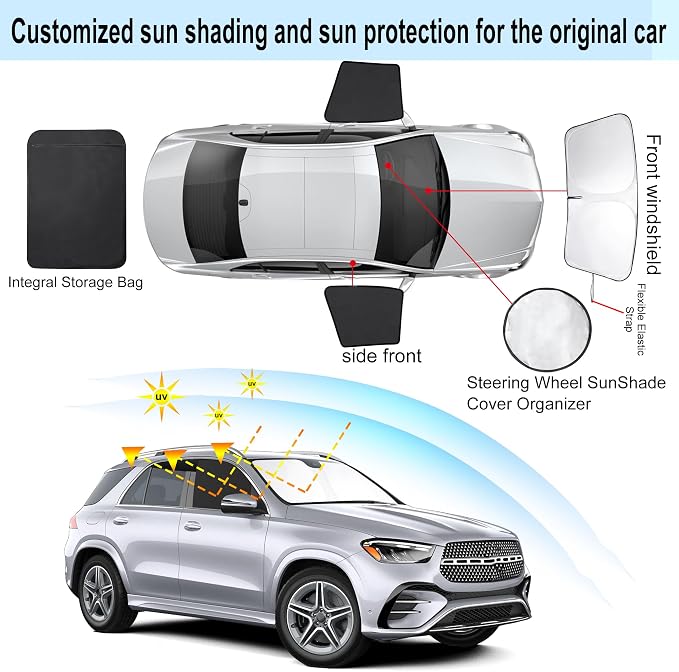 3PCS Car Window Shades Front Windshield Sun Shade Foldable Window Shade Custom Fit for 2020-2024 Mercedes Benz GLE Accessories Car Shades for Front Windows Anti-UV Rays Block Heat - Image 3