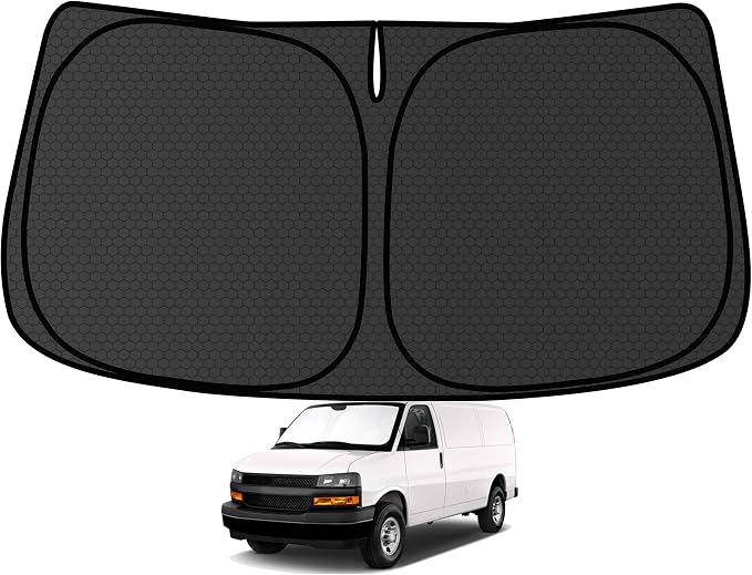 Express Windshield Sun Shade for Express Cargo Van 1996-2024 2025 Blocks UV Rays Accessories,1:1 Custom Foldable Thickened Wear-Resistant Front Window Sunshade Visor,Keeps Your Car Cooler by Achaltiza
