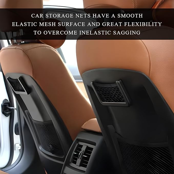 Ohleats 4 PCS Car Pocket Phone Nets, Purse Phone Holder Mesh Storage Bag with Double Sided Tape, Stick on Organizer Seat Side Back Automotive Storage Net Bag, Car Accessories - Image 4