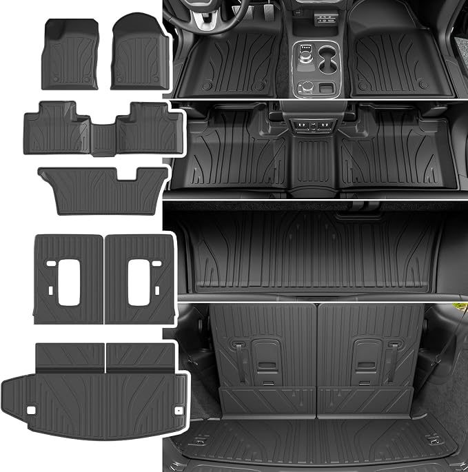 powoq Floor Mats Cargo Mat Compatible with 2016-2026 Dodge Durango 7 Seats | TPE All Weather Protection Replacement for 2016-2026 Dodge Durango Accessories (Trunk Mat+3rd Backrest Mat+7 Seats Floor Mat) by powoq
