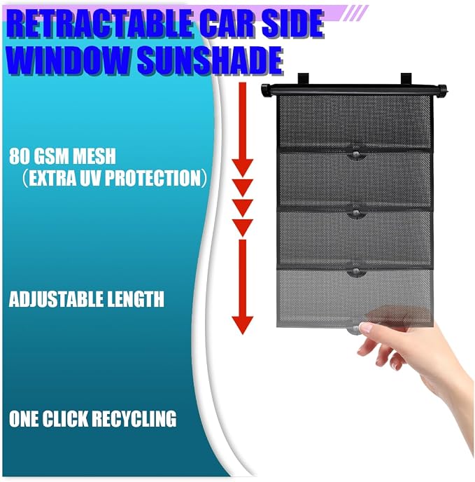 2PCS Car Windshield Sunshade for Baby, 18"×15" Retractable Car Window Sun Shade Protection Cover with Suction Cups, Auto Side Window Shades for Blocking Heat & UV Rays Glare (Black) - Image 5