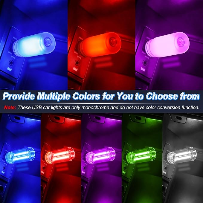 iFunyLED Car Interior USB LED Night Light, Portable Touch dimmable Car Ambient Lighting Kit, Retro Mini Frosted Glass Bottle Lamp Decorations for Vehicle Camping Bedroom Hallway, Pack of 2(Purple) - Image 6