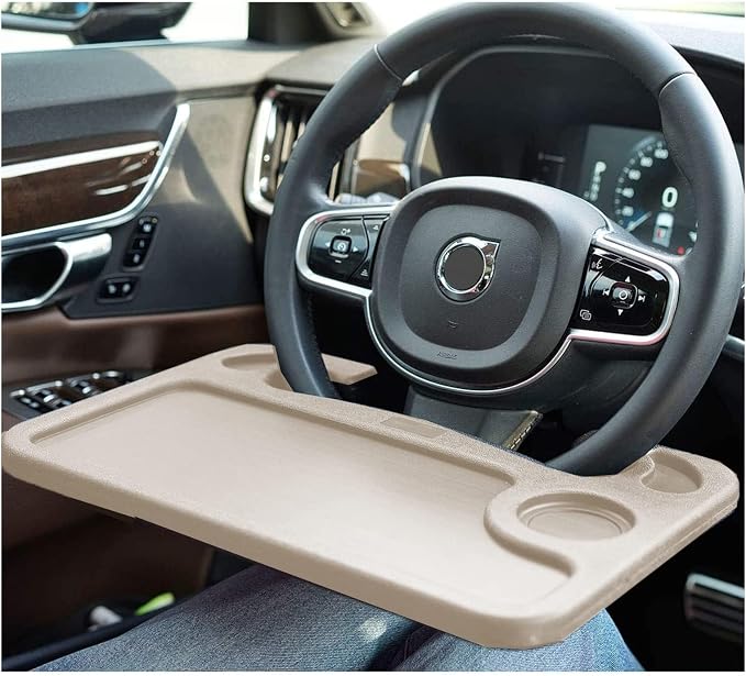 Steering Wheel Tray,Car Table Food Trays for Eating,Laptop Mount,Cars Desk for Driver,Fit Most Auto Vehicle Steering Wheels (Beige, Medium) - Image 6