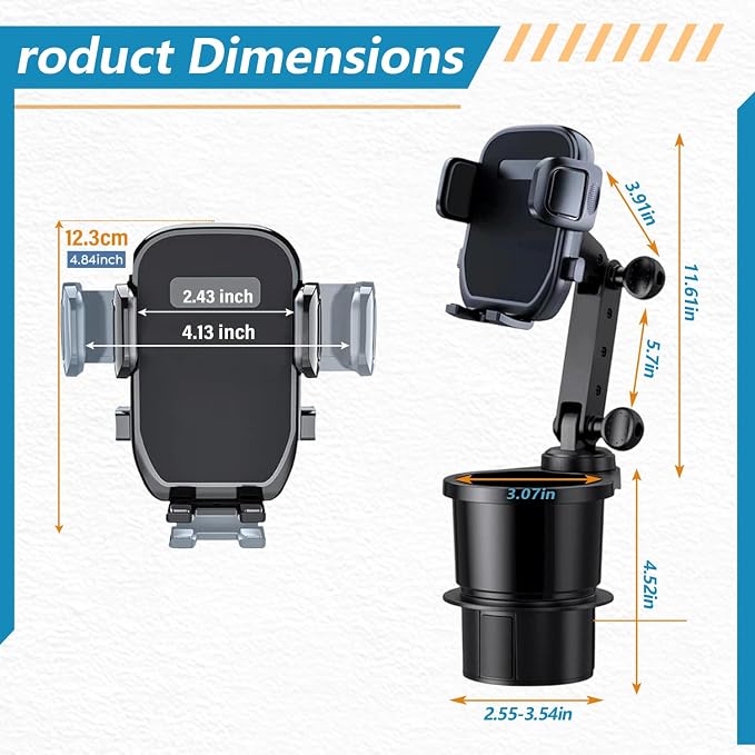 SAMPUSS 2-in-1 Phone Holders for Your Car Car Cup Holder Car Phone Holder | 360° rotation 2-in-1 function car phone mount with long arm universal smartphone phone holder car cup holder expander - Image 7