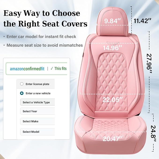 Coverado Full Set Car Seat Covers, Luxury Faux Leather Waterproof Seat Covers, Pink Car Seat Protectors, Universal Fit for Most Cars, Automotive Seat Covers-Pink - Image 8