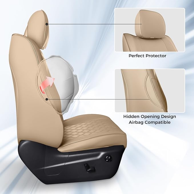 Huidasource Upgrade Grand Cherokee Seat Covers, Full Coverage Waterproof Leather Car Seat Covers, Custom Seat Cushion Protector Fit for Jeep Grand Cherokee 2011-2021 (Full Set/Beige) - Image 5
