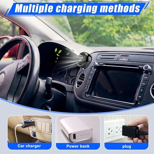 Glooglitter 2 Pcs Car Fan USB for Rear Seat Passenger Portable Headrest 360 Degree Rotatable 3 Speed 12v/ 24v Automobile Ventilation Fan with Clip for SUV Backseat, RV, Vehicles(Creative,Black) - Image 6