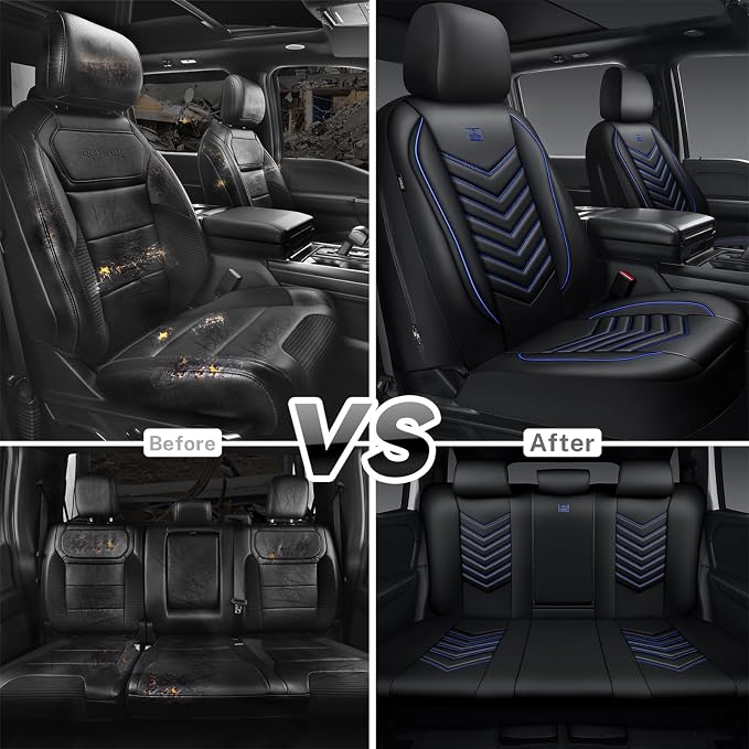 CAR PASS 3D Foam Faux Leather Seat Covers Full Set, Waterproof Leather Seat Cover for Cars, Luxury Universal Fit for SUV Truck Sedan Automotive, Armrest Airbag Compatible Anti-Slip, Black and Blue - Image 7