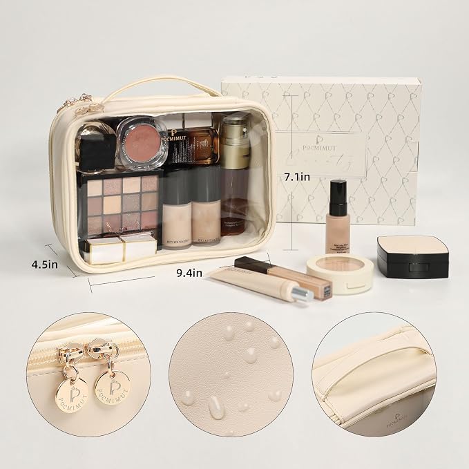 Clear Makeup Bag,Double Layer Large Cosmetic Bag with Makeup Brush Bag,TSA Approved Toiletry Bag Makeup Case Car Accessories Travel Essentials Organizers for Women,Begie - Image 7