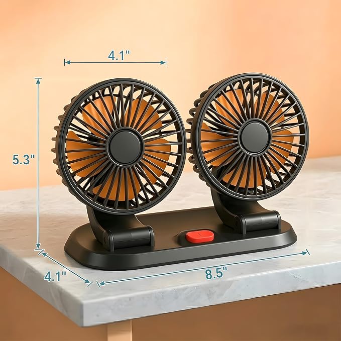 24V Dual Head Car Fan for SUV Truck RV, 2-Speed 360° Rotate | Cigarette Lighter Powered，Dual-head independent 360° rotation，2-speed turbo airflow，24V universal compatibility - Image 7