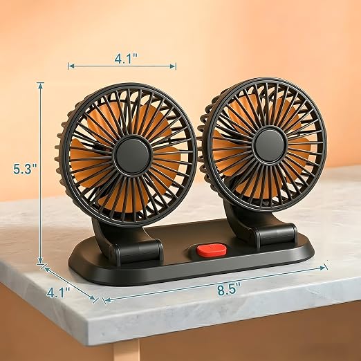 24V Dual-Head Car Fan, Heavy Duty 360° Rotatable Dashboard Fan with 2 Speeds, Powerful Cooling Fan for Truck Bus Semi RV Agricultural Vehicle - Image 9