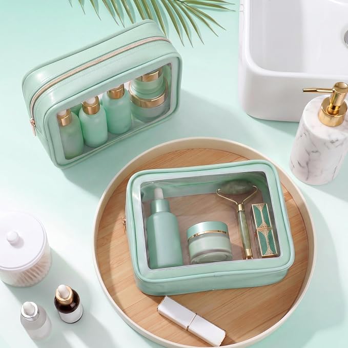 Hsei 6 Pcs Clear Makeup Bags Diaper Bag Organizer Travel Toiletry Bags with Zipper Clear Cosmetic Organizer Car Storage Pouch Bridesmaid Gift for Women Beach Vacation (Green) - Image 4