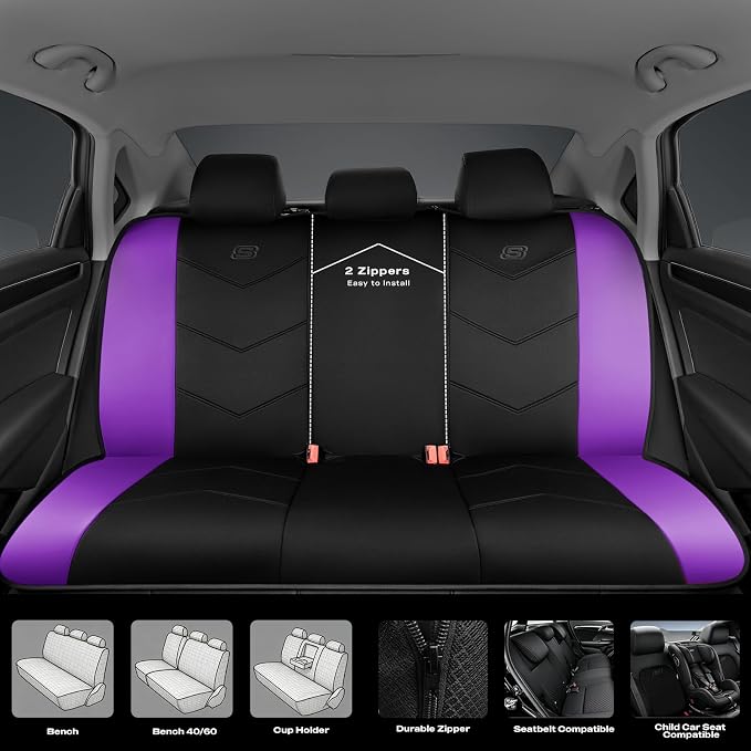 Skechers Memory Foam Seat Covers,Leather Car Seat Covers, Ultimate Comfort & Support Seat Covers Full Sets Airbag Compatible, Automotive Universal Fit Most for SUVs, Vans, Sedans, Cars, Trucks,Purple - Image 5