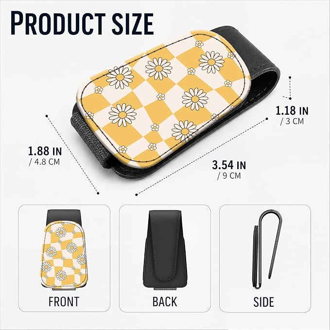 Leather Magnetic Sunglass Holder for Car Sun Visor, Cute Eyeglass Ticket Card Hanger Clip, Universal Auto Interior Accessories for SUV Pickup Truck, Daisy Plaid - Image 3