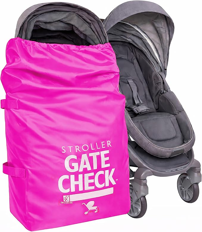 J.L. Childress Gate Check Bag for Single & Double Strollers, Neon Pink | AirTag compatible Gate Check Bag keeps strollers clean, protected & easy to identify when airport gate checking by JLChildressCoIncUSBaby