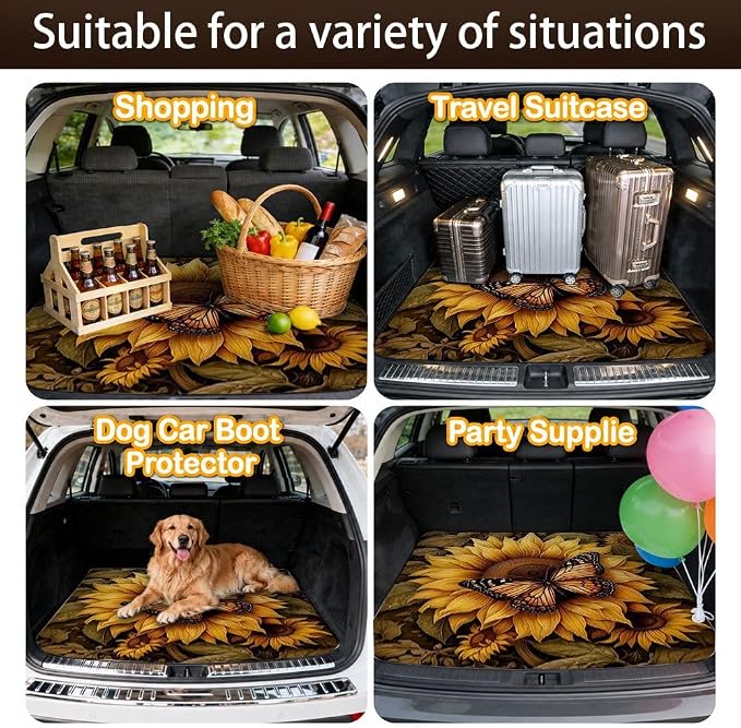 Car Trunk Mat for SUV, 31"x47" Vintage Sunflower Cargo Liner Protector | All Weather Universal Cargo Liners for Dogs, Car Accessory for SUVs/Sedan/Wagons, Durable Non-Slip Washable Rear Cargo Mat - Image 7