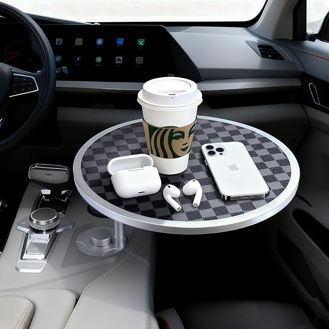 Car Tray Table & Car Desk for Laptop | 2 Risers and Anti-Slip Pad, 360° Rotating Cup Holder, For Tesla/ Working or Eating by GiftmiyHime