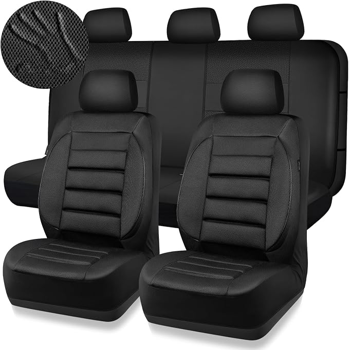 CAR PASS Breatherable Air Mesh Car Seat Covers Full Set, 3D Foam Back Support Automotive Seat Covers, All Season Car Seat Cover Fit Automotive,SUV,Sedan,Van, Airbag Compatible (Black) - Image 8