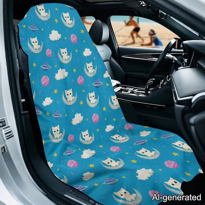 Horeset Planet Cat Sweat Towel Seat Cover Stain Resistant Sports Towel Seat Protection Easy Install Front Car Seat Cover for Yoga Camping Swim Car Seat Cover Protector - Image 2