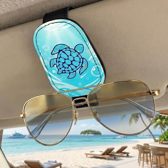 Horse Car Sunglasses Holder Universal Magnetic Visor Accessories | Mighty Horse Cars Accessories Leather Glasses Clip for Sun Visor Eyeglass Hanger Organizer for Women and Men Gifts Decor - Image 2