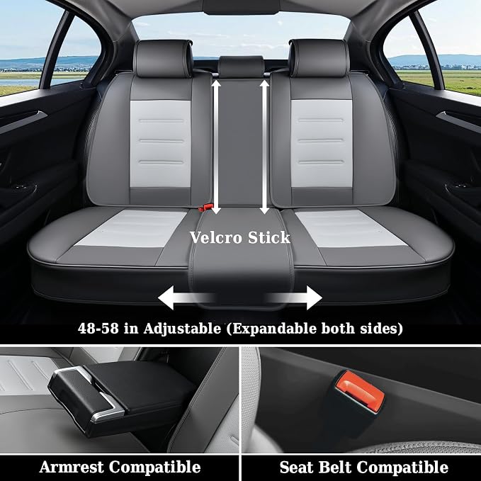 Coverado Car Seat Covers Full Set, Seat Covers for Cars, Front Seat Covers and Back Seat Cover Waterproof Leather Automotive Seat Cover, Universal Car Interior Protectors Cushion for Most Cars - Image 4