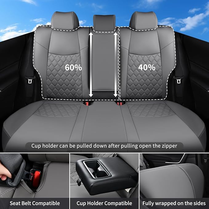 Huidasource Custom Fit RAV4 (Gas Only) Car Seat Covers Full Set, Waterproof Faux Leather for 2019-2024 Toyota RAV4 LE/XLE & XLE Premium/Limited (Does Not Fit Adventure and TRD Off-Road, Gray) - Image 2