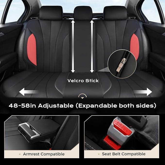 Coverado Seat Covers Full Set, Automotive Car Seat Protectors 5 Seats, Red Driver Protectors Universal Fit for SUVs, Trucks, Sedans,Car Accessories - Image 4