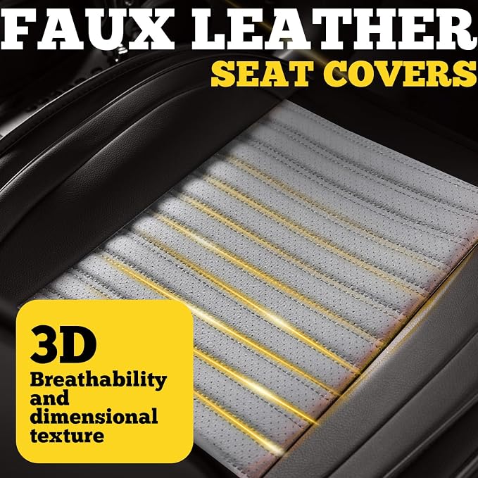 Front Car Seat Covers, Faux Nappa Leather for Sedan SUV, 2 Seats | Waterproof, Breathable and Airbag Compatible, Helps Reduce Slipping, Gray+Black - Image 7