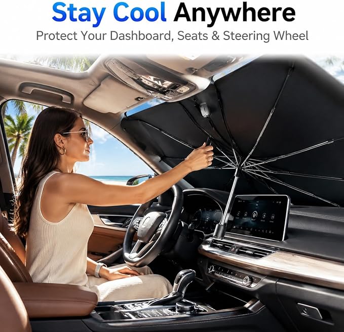 2026 Upgraded Car Umbrella Sun Shade Cover with StorageDock Organizer, Windshield Shade Umbrella, 360° Flexible Shaft, UV Protection Heat Shield, Foldable Front Window Sunshade, 57" x 33" - Image 4