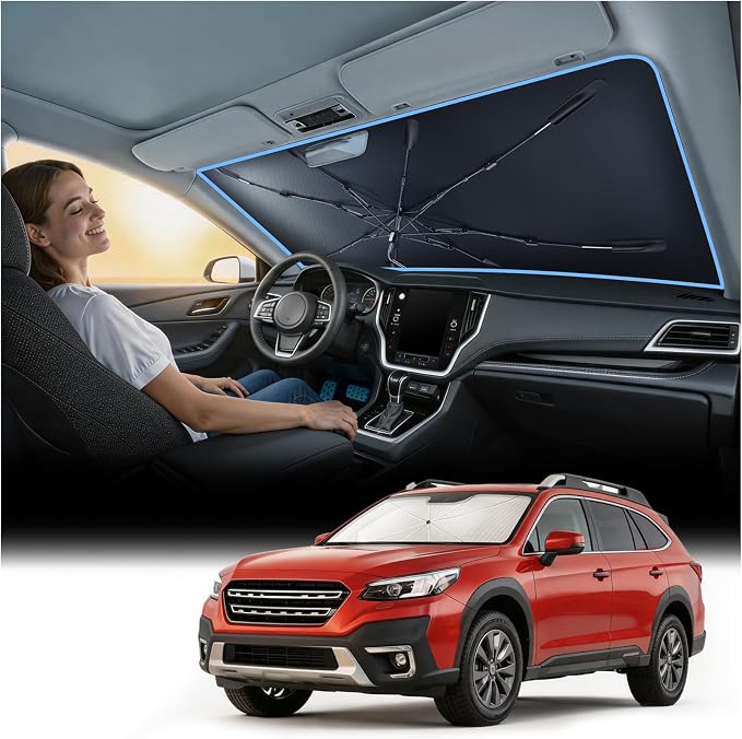 Nmoiss [Vinyl Coating Heat Shield] Windshield Sun Shade Umbrella Custom for Subaru Outback, Protect Car from Sun Rays & Heat Damage Keep Cool and Protect Interior by Nmoiss