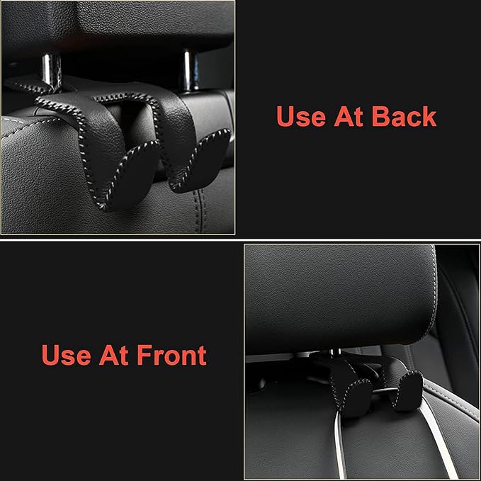 AMVOYOA Car Purse Hook, 2 in 1 Car Seat Headrest Hooks Durable Hanger Storage Holder Leather Organizer for Hanging Grocery Bags, 2 Pack, Brown - Image 4