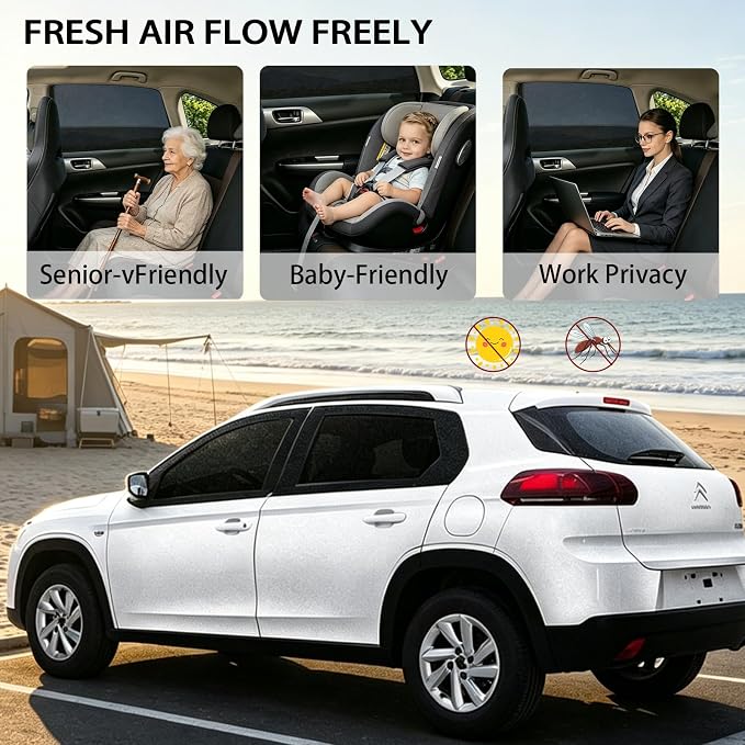 Car Window Shades for Baby, 2 Pack Ice Crystal Cooling Car Sun Shades, Privacy Car Shade Universal Fit SUV Sedan Minivan, Freely Roll Down Car Windows Large - Image 7