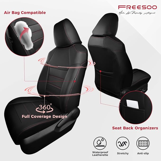 FREESOO Custom Leather Seat Covers for Toyota Corolla Hybrid LE 2020-2022 | Hybrid XLE 2023-2026, Sedan, Full Set, Airbag Compatible, Scratch-resistant, Waterproof, Durable Material, Easy-clean - Image 3