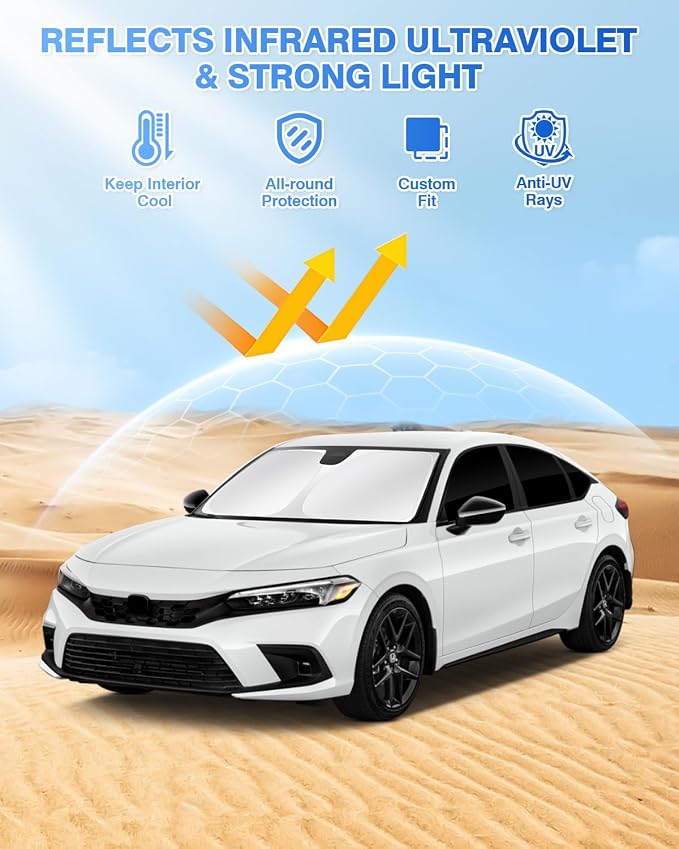 Canvcle Windshield Sun Shade for 11th Gen Honda Civic 2022-2025 2026 (NOT for Hatchback) Side Rear Window Shade Cover Kit Full Window Sun Visor Shield Camping Keep Vehicle Cool Black 8PCS - Image 2