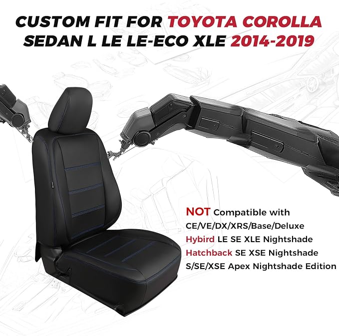 FREESOO Custom Leather Seat Covers for Toyota Corolla L LE Series 2014-2019 | Sedan, Full Set, Waterproof, Airbag Compatible, Scratch-resistant, Anti-slip, Protector Cushion, Durable Material, Easy-clean - Image 2